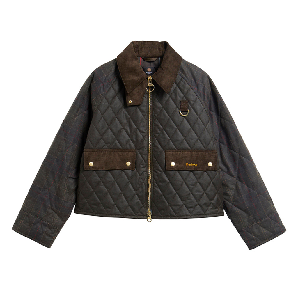Barbour Ladies Reimagined Icons Tartan Quilted Spey Wax Jacket - Olive