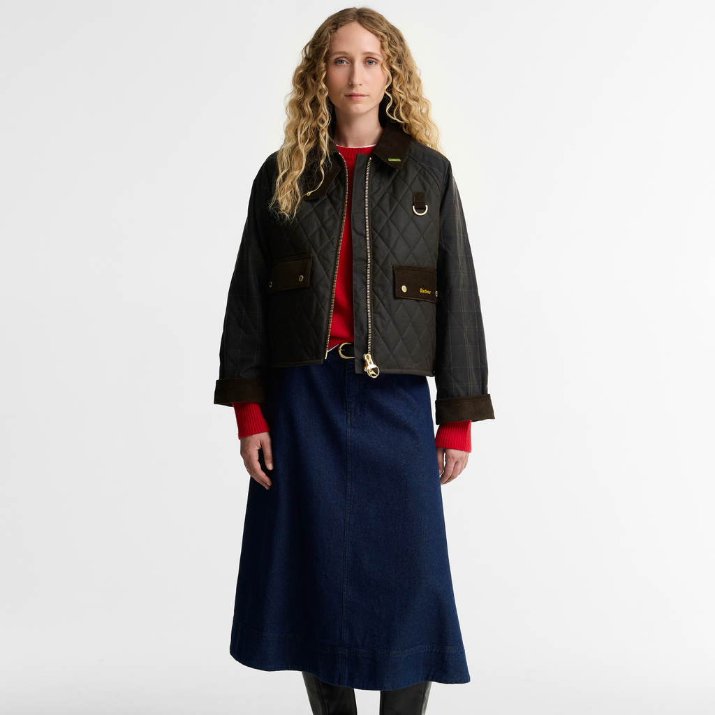 Barbour Ladies Reimagined Icons Tartan Quilted Spey Wax Jacket - Olive