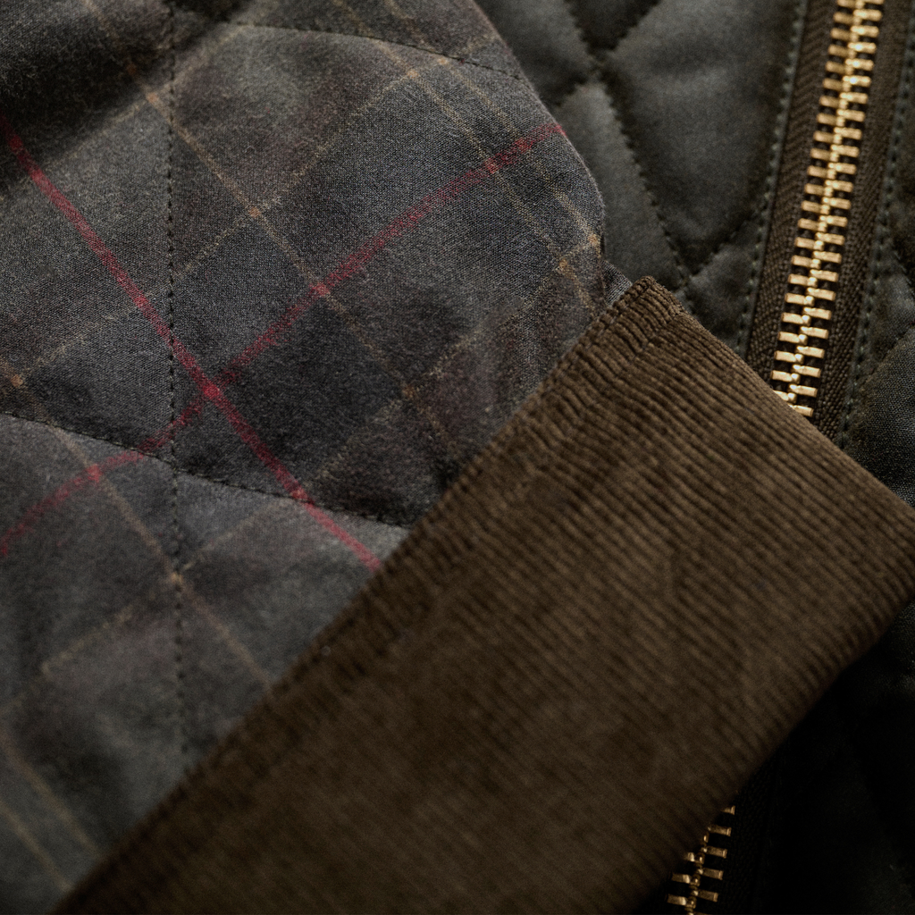 Barbour Ladies Reimagined Icons Tartan Quilted Spey Wax Jacket - Olive