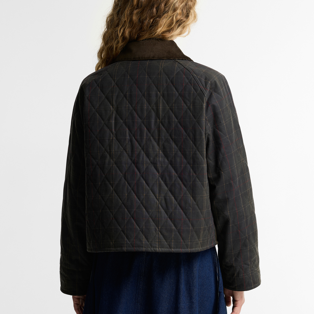 Barbour Ladies Reimagined Icons Tartan Quilted Spey Wax Jacket - Olive