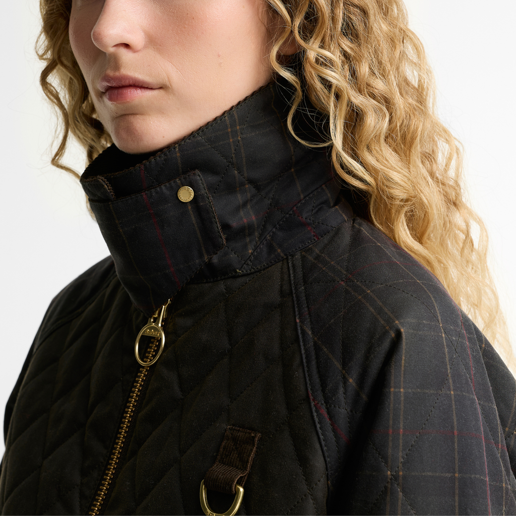 Barbour Ladies Reimagined Icons Tartan Quilted Spey Wax Jacket - Olive