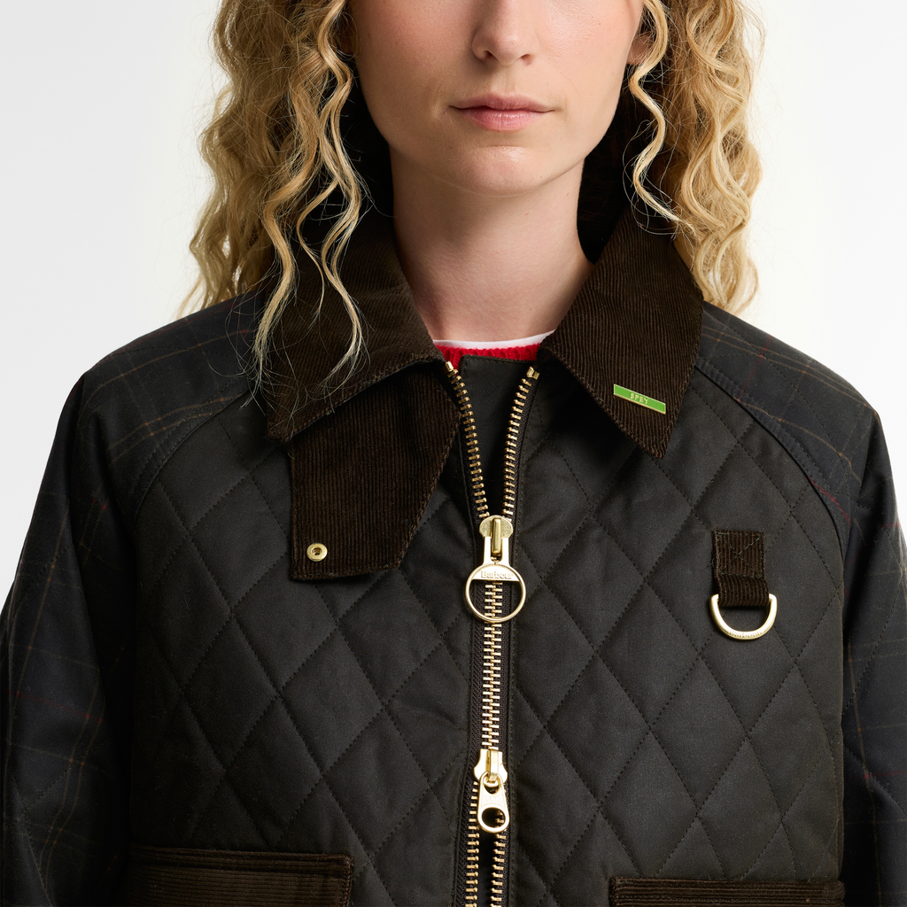 Barbour Ladies Reimagined Icons Tartan Quilted Spey Wax Jacket - Olive