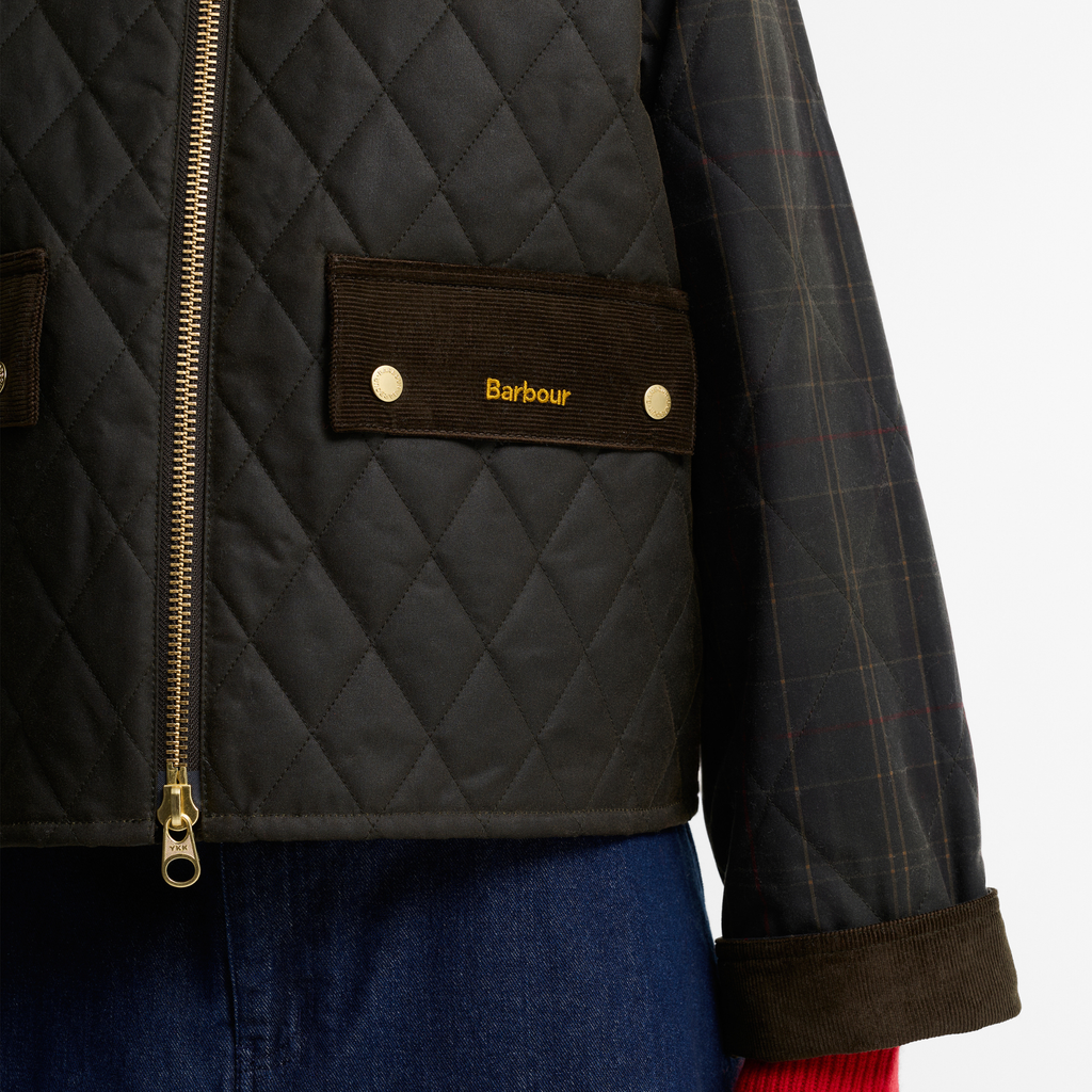 Barbour Ladies Reimagined Icons Tartan Quilted Spey Wax Jacket - Olive