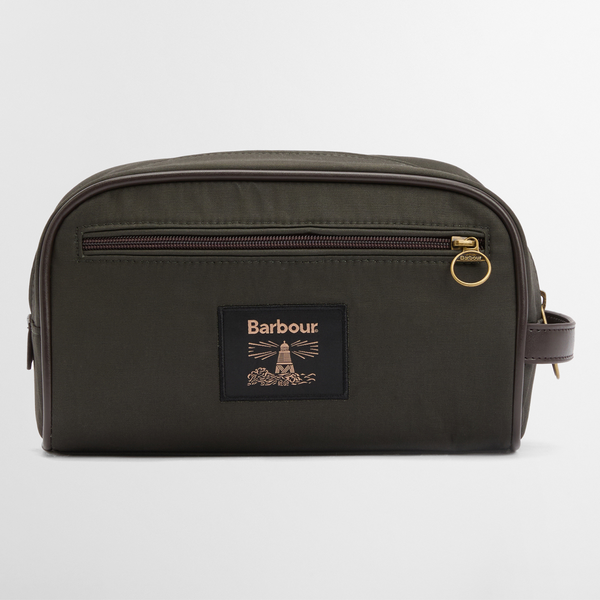 Barbour Mens Wax Washbag - Olive/Beacon