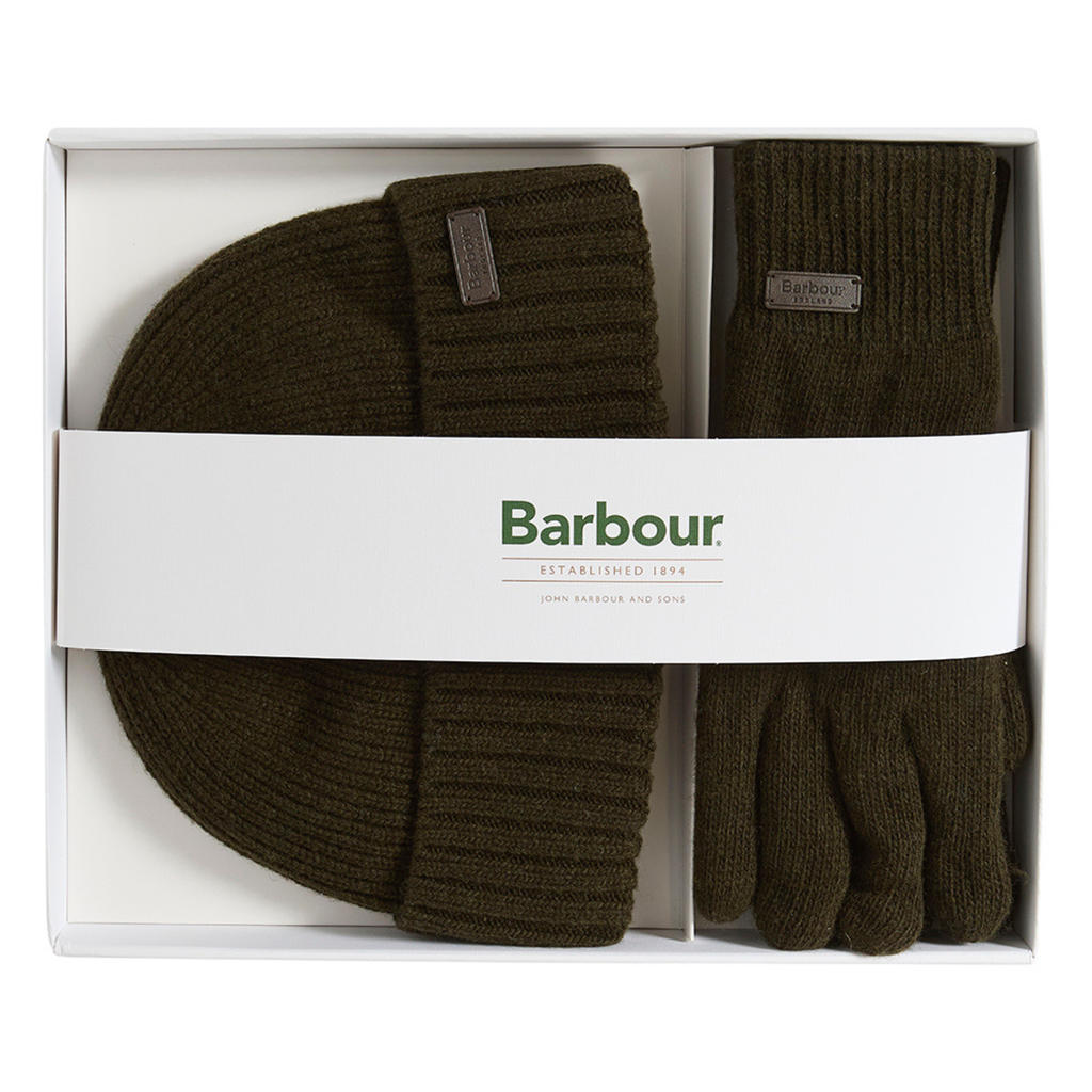 Barbour Mens Carlton Beanie & Gloves Gift Set - Dark Green