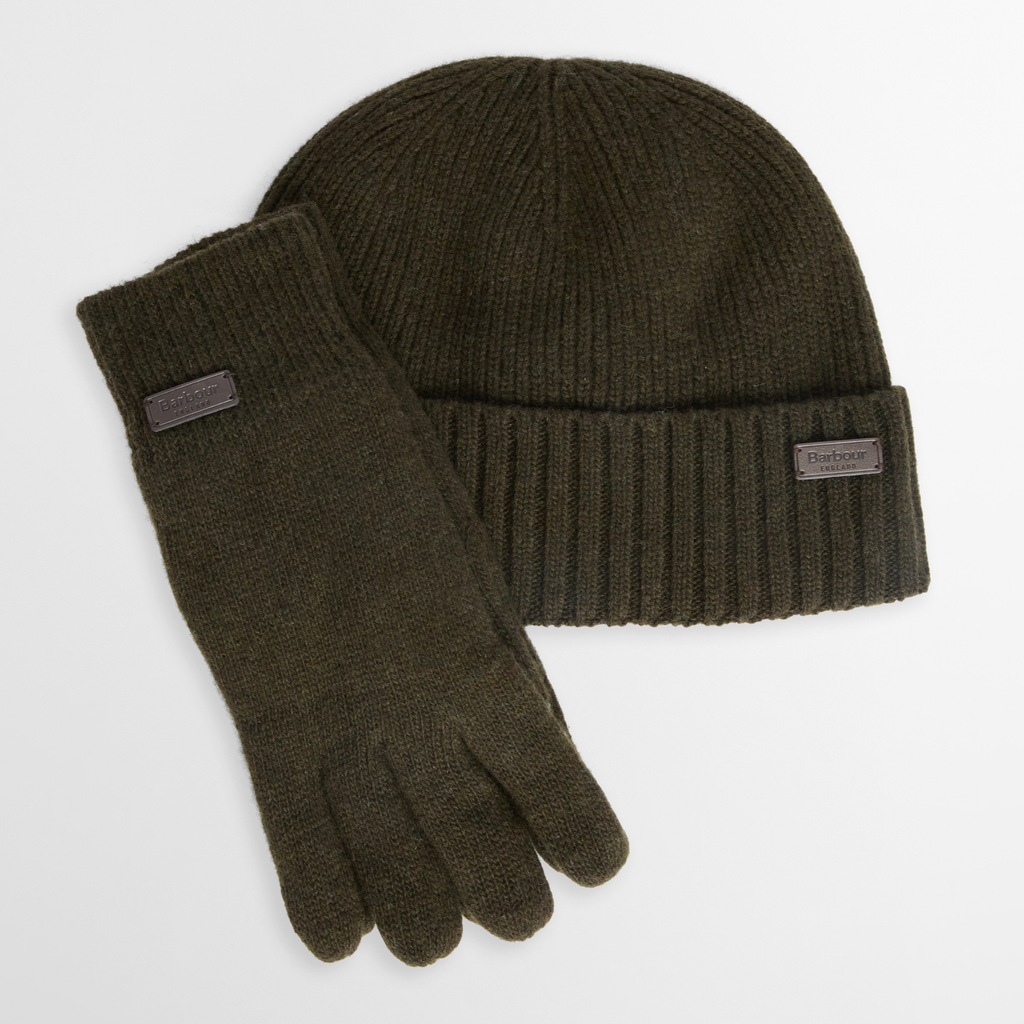 Barbour Mens Carlton Beanie & Gloves Gift Set - Dark Green