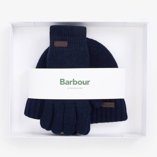 Barbour Mens Carlton Beanie & Gloves Gift Set - Navy