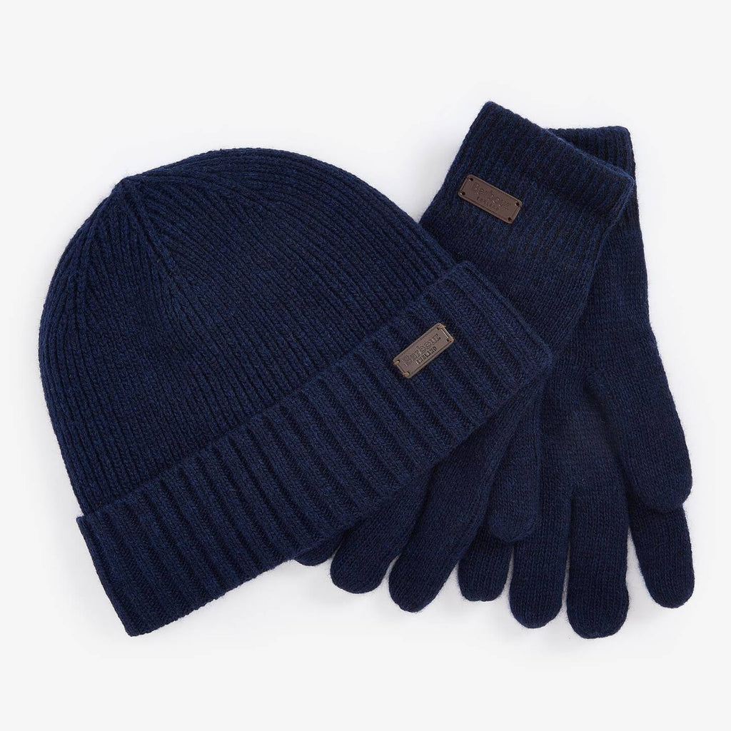 Barbour Mens Carlton Beanie & Gloves Gift Set - Navy