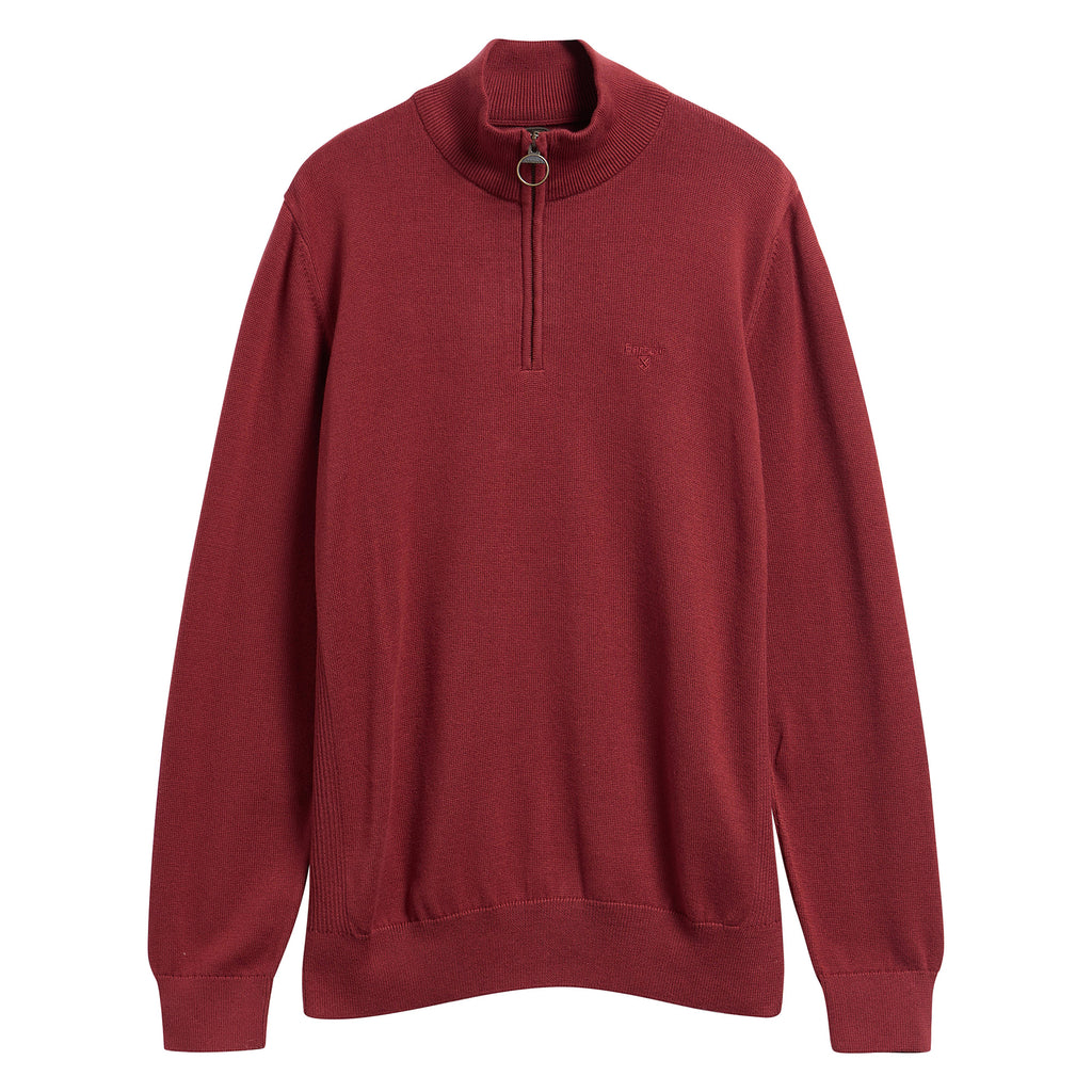 Barbour Mens Cotton 1/2 Zip Knitted Jumper - Russet
