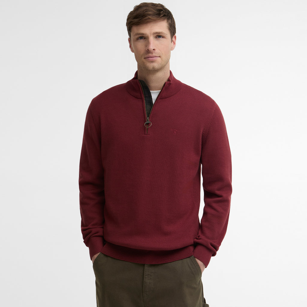 Barbour Mens Cotton 1/2 Zip Knitted Jumper - Russet