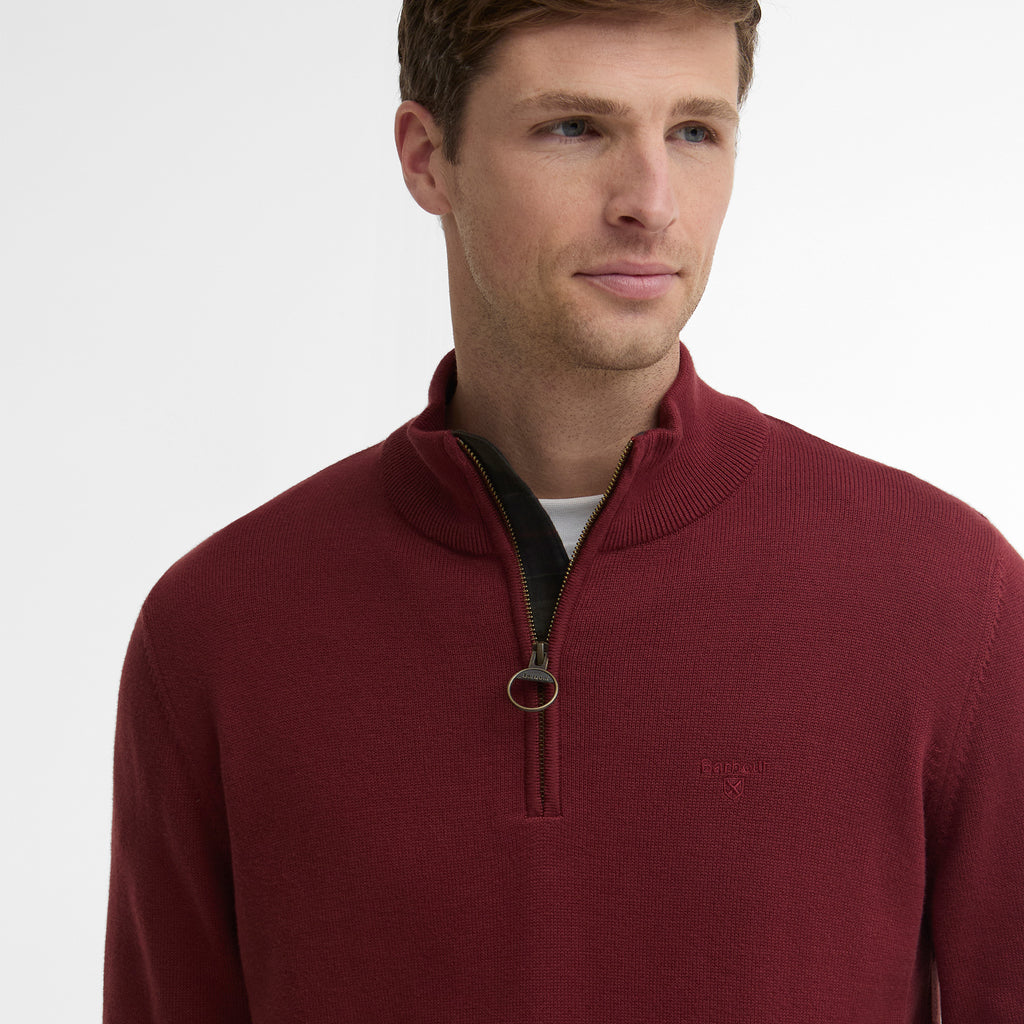 Barbour Mens Cotton 1/2 Zip Knitted Jumper - Russet