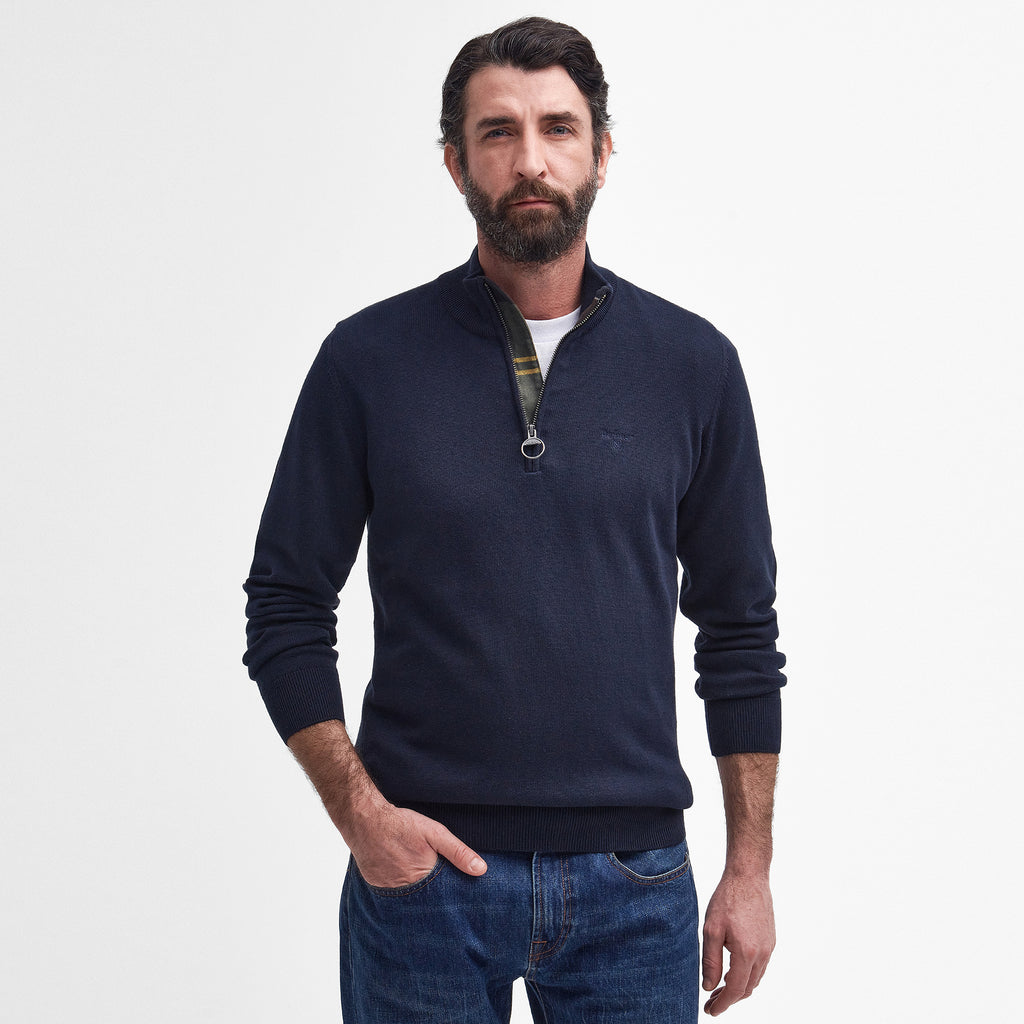 Barbour Mens Cotton 1/2 Zip Knitted Jumper - Navy