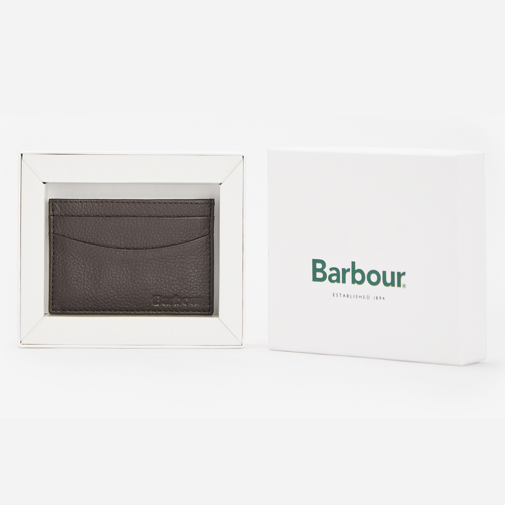 Barbour Mens Amble Leather Card Holder - Dark Brown