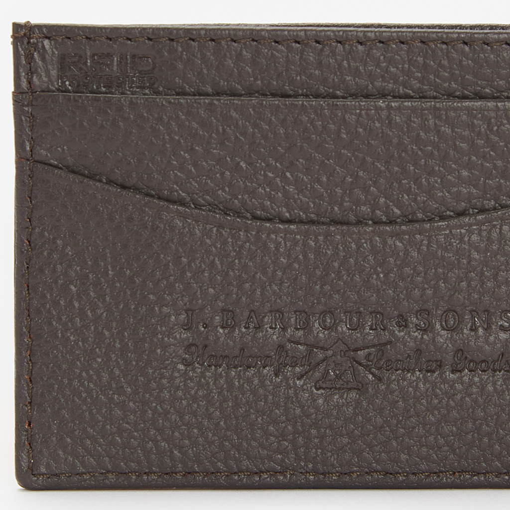 Barbour Mens Amble Leather Card Holder - Dark Brown