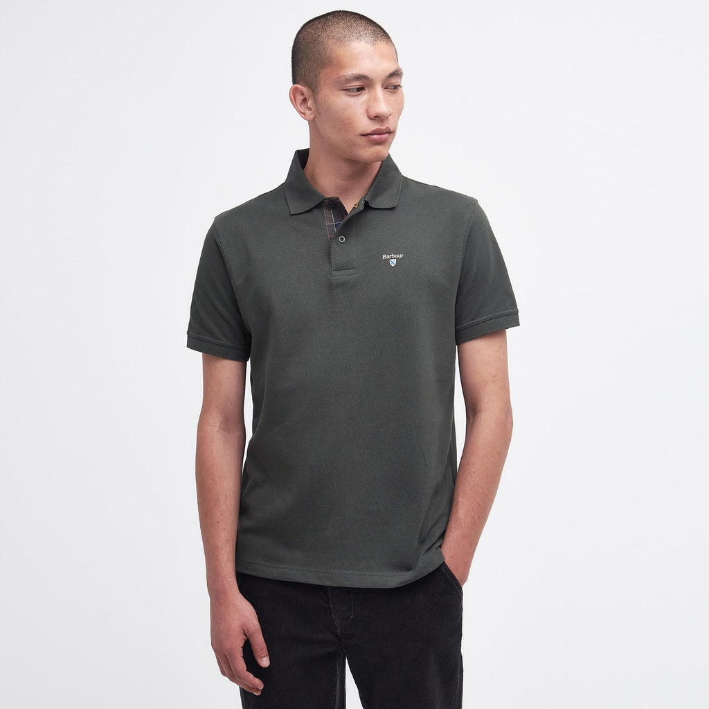 Barbour Mens Tartan Pique Tailored Polo Shirt - Forest Green