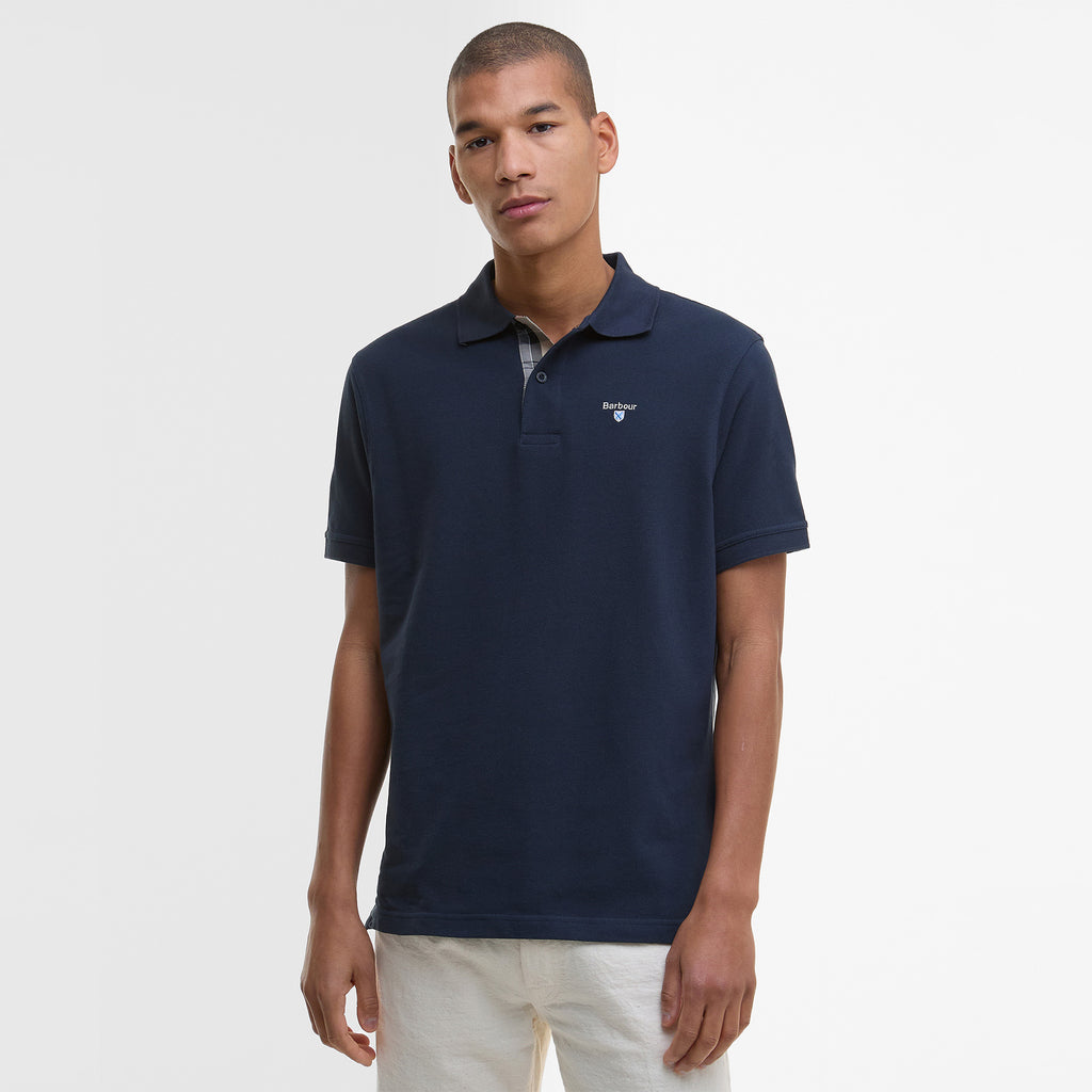 Barbour Mens Tartan Pique Tailored Polo Shirt - New Navy