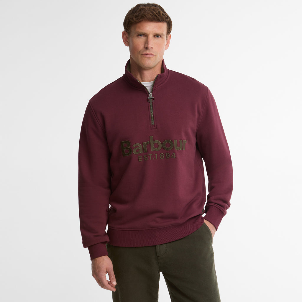 Barbour Mens Fosse 1/2 Zip Sweatshirt - Dark Bordeaux