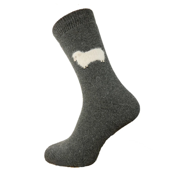 Gemjar Dark Grey Wool Blend Socks With Fluffy Sheep