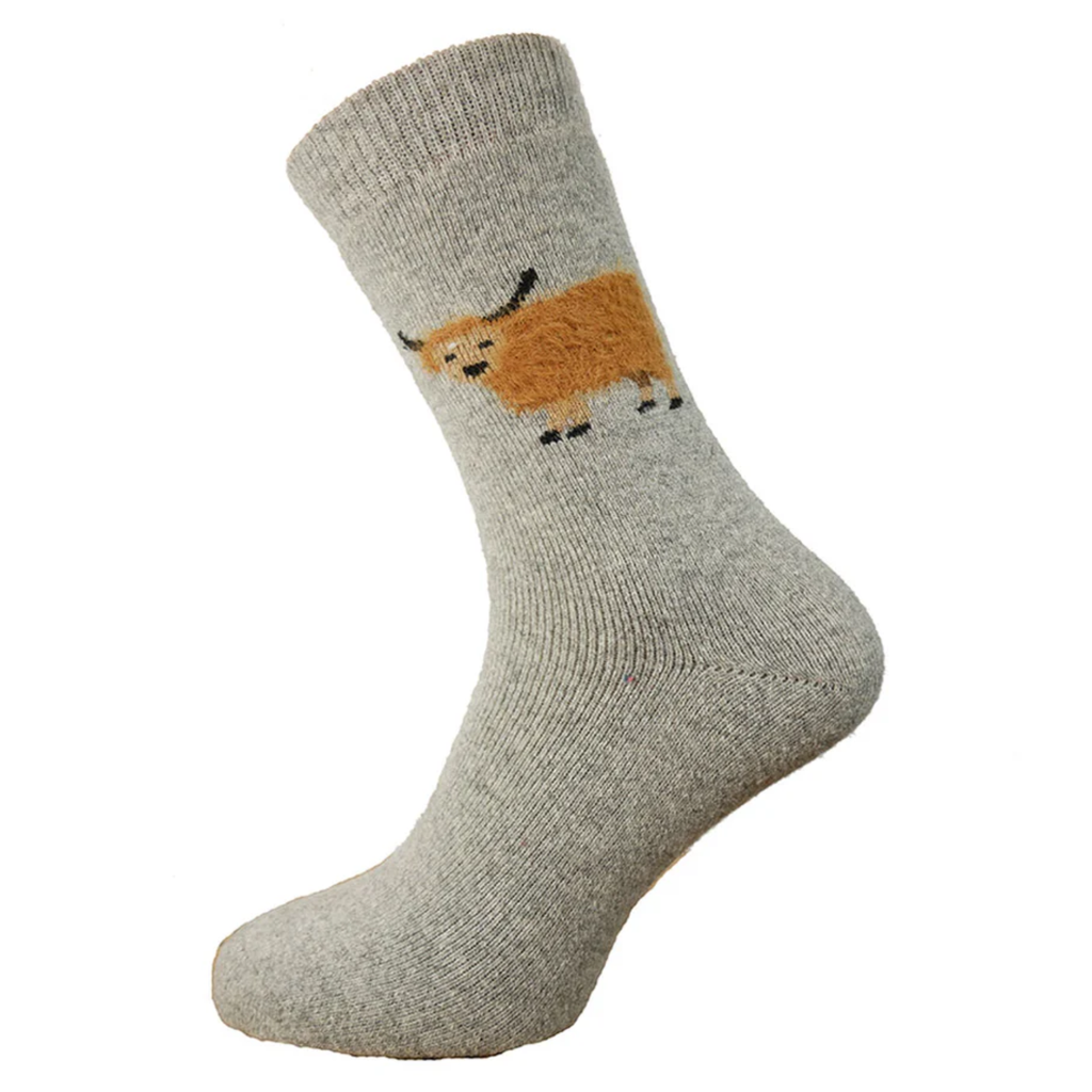 Gemjar Light Grey Wool Blend Socks With Fluffy Cow
