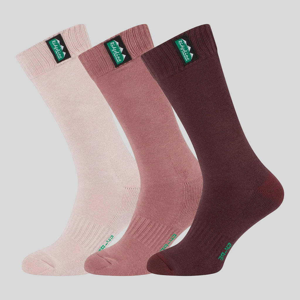 Ridgeline Cotton Work Socks Mid Length 3 pairs - Oxblood