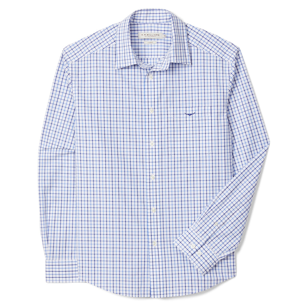 R.M.Williams Newland Poplin Check Shirt - Navy