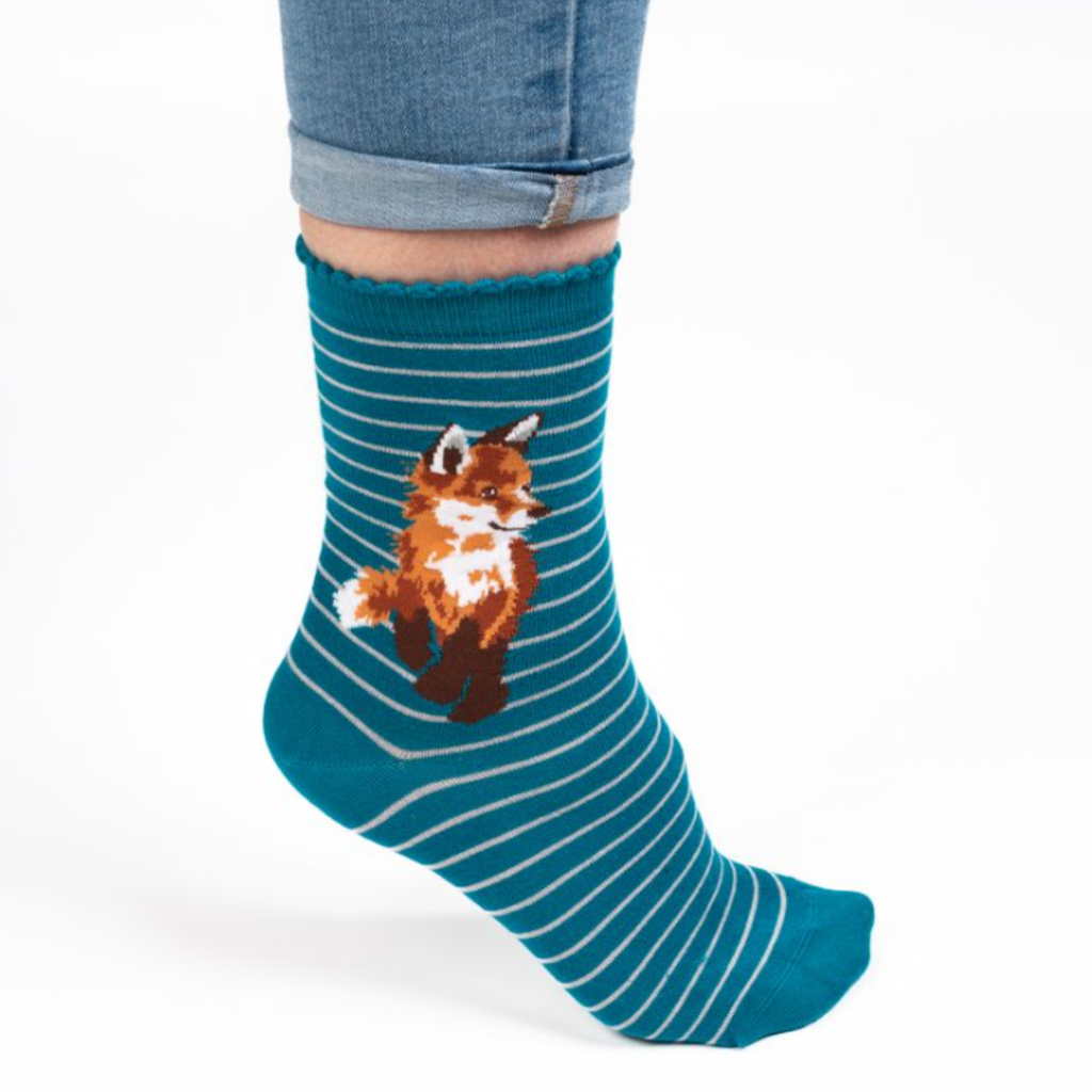 Wrendale Fox Sock - Born to be Wild Teal