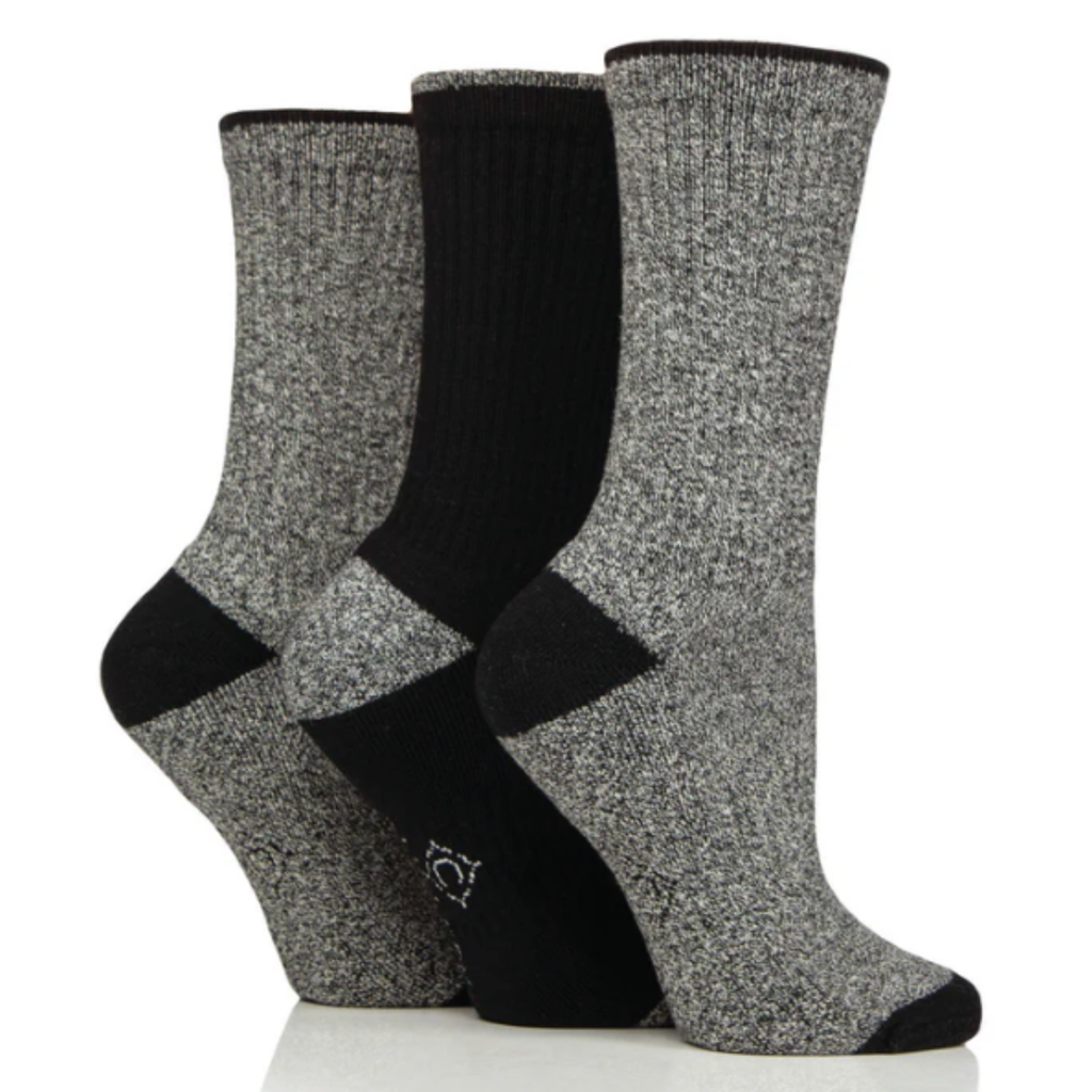 Country Pursuits Ladies Water Repellent Crew Socks - Black/Grey