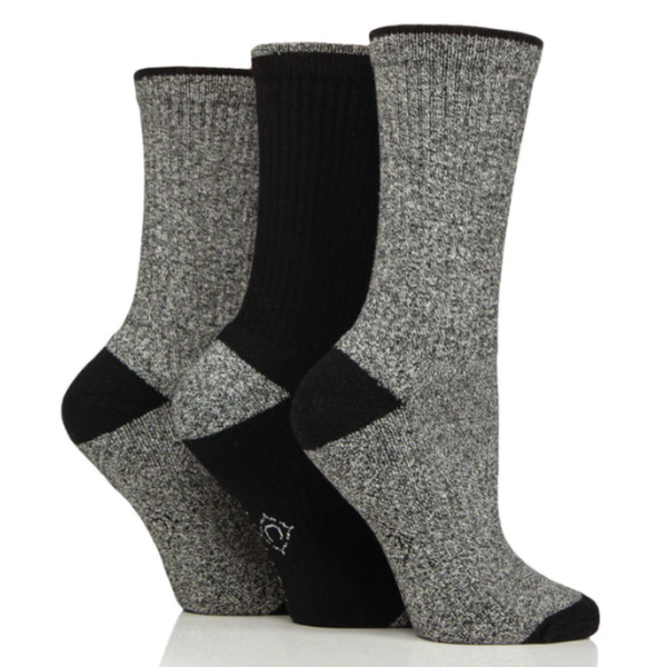 Country Pursuits Ladies Water Repellent Crew Socks - Black/Grey