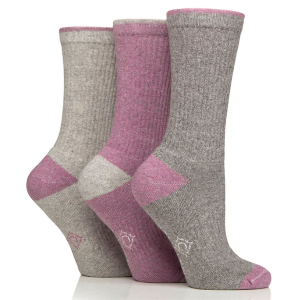 Country Pursuits Ladies Water Repellent Crew Socks - Grey/Pink