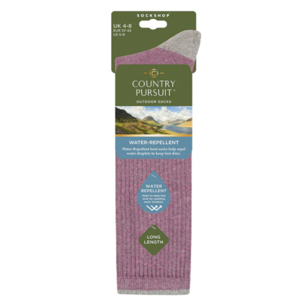 Country Pursuit Ladies Water Repellent Long Socks - Pink/Grey