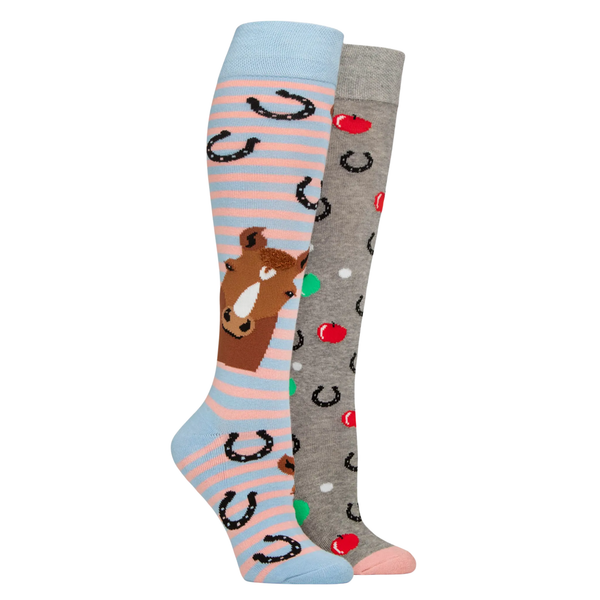 Wildfeet Childrens Half Cushioned Knee High Socks - Horse/Horseshoes/Apples