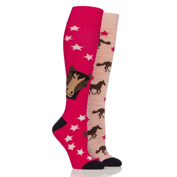 Wildfeet Ladies Half Cushioned Knee High Socks - Horse/Stars