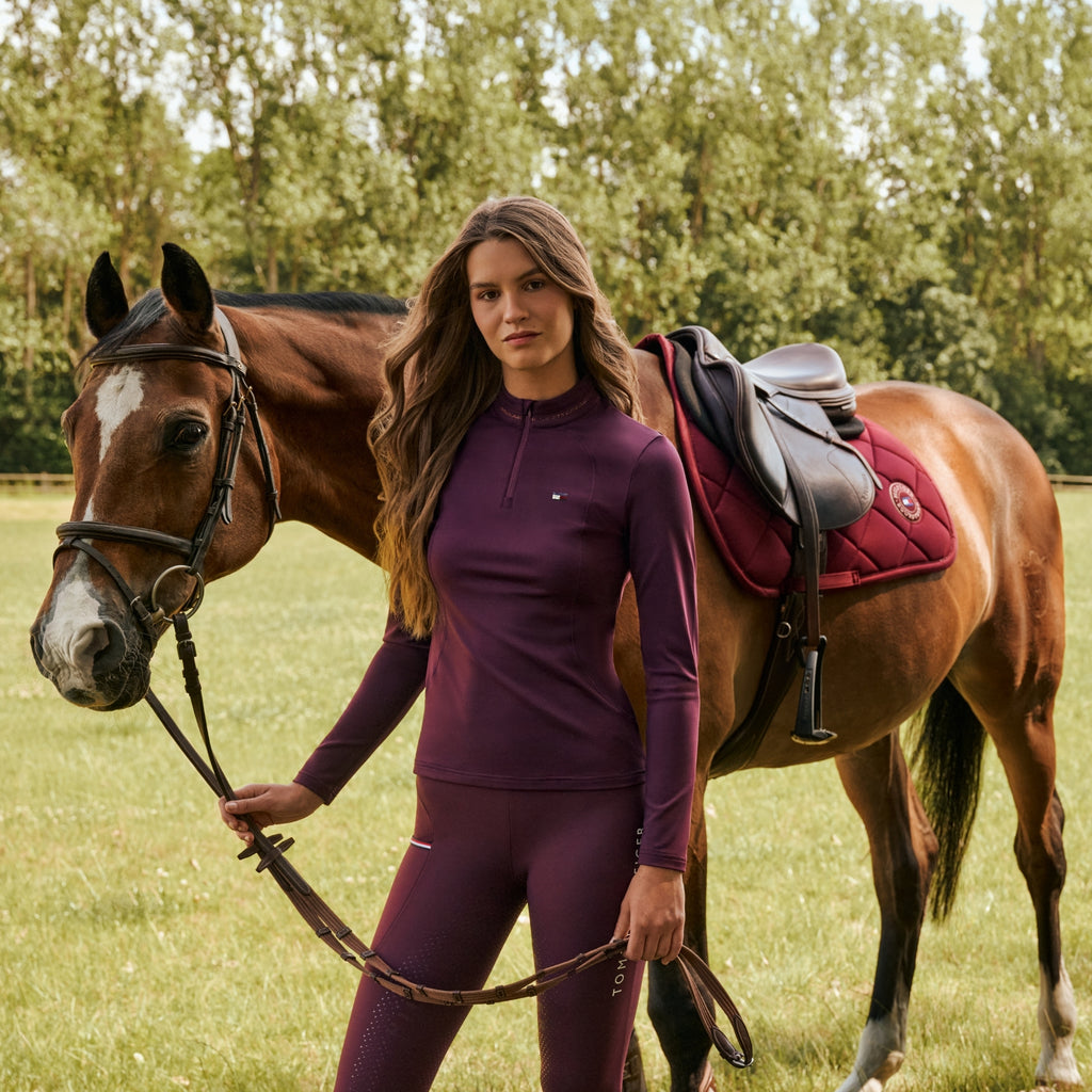 Tommy Hilfiger Ladies Cady 1/4 Zip Rhinestone Training Top - Deep Burgundy