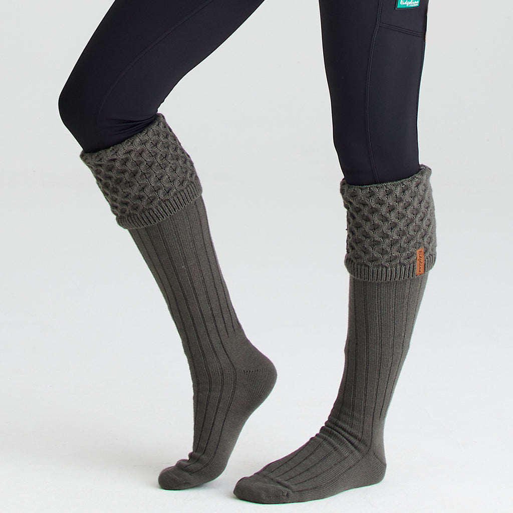 Ridgeline Double Cuff Welly Socks - Moss