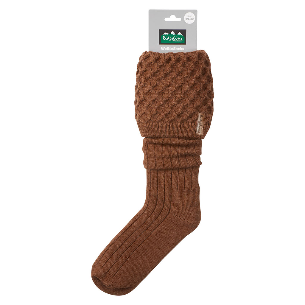 Ridgeline Double Cuff Welly Socks - Nutmeg