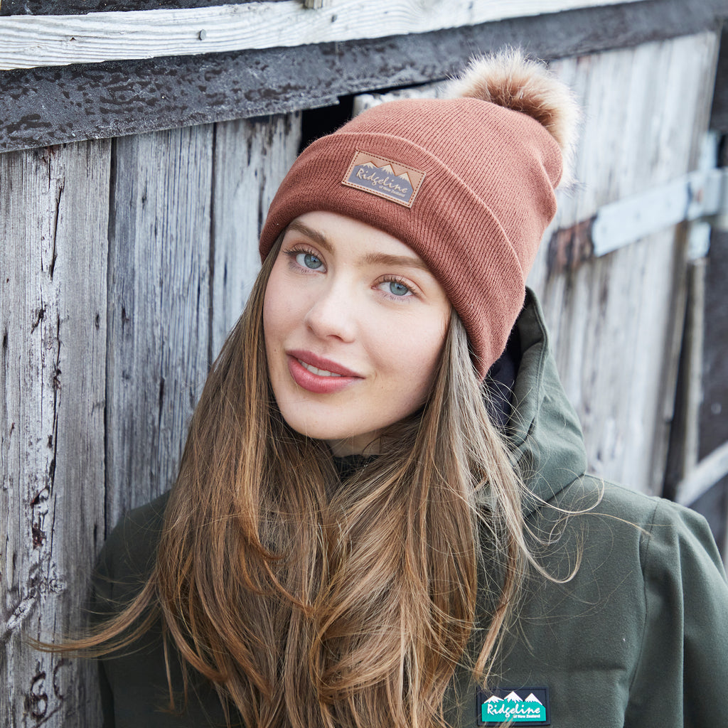 Ridgeline Heritage Fine Knit Bobble Hat - Nutmeg