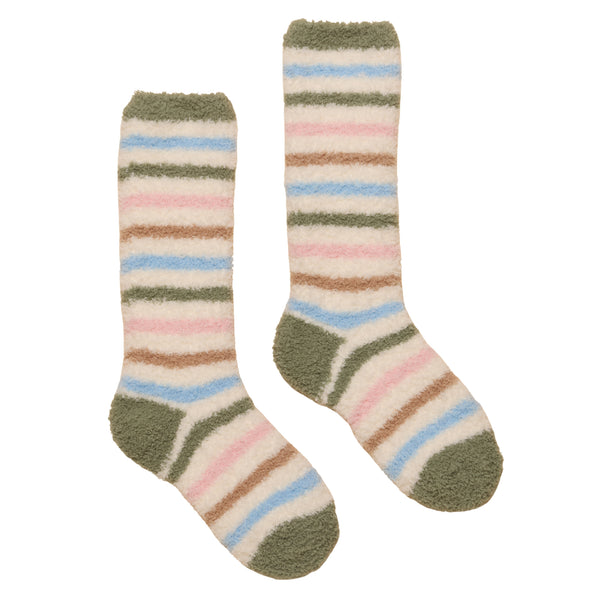 Joules Girls Fluffy Socks - Cream Stripe
