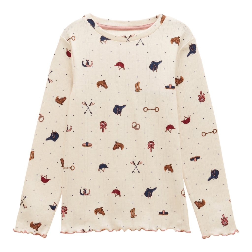 Joules Girls Odelia Pointelle Top - Cream Horse