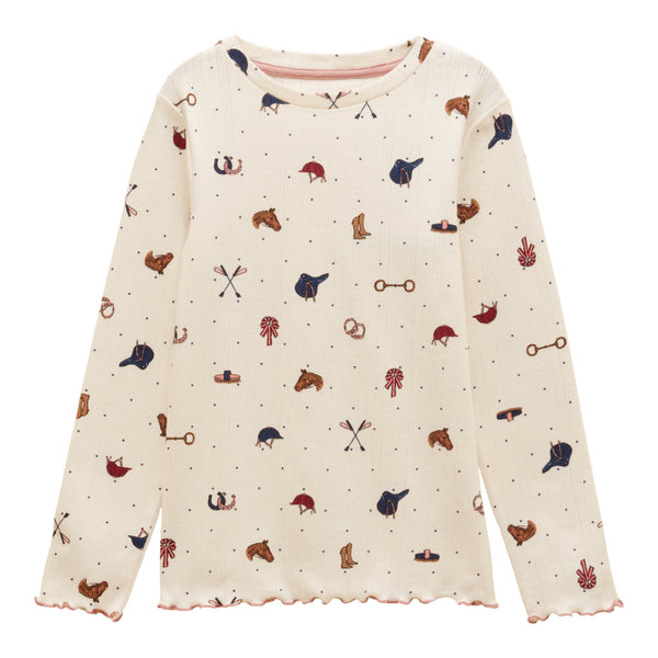 Joules Girls Odelia Pointelle Top - Cream Horse