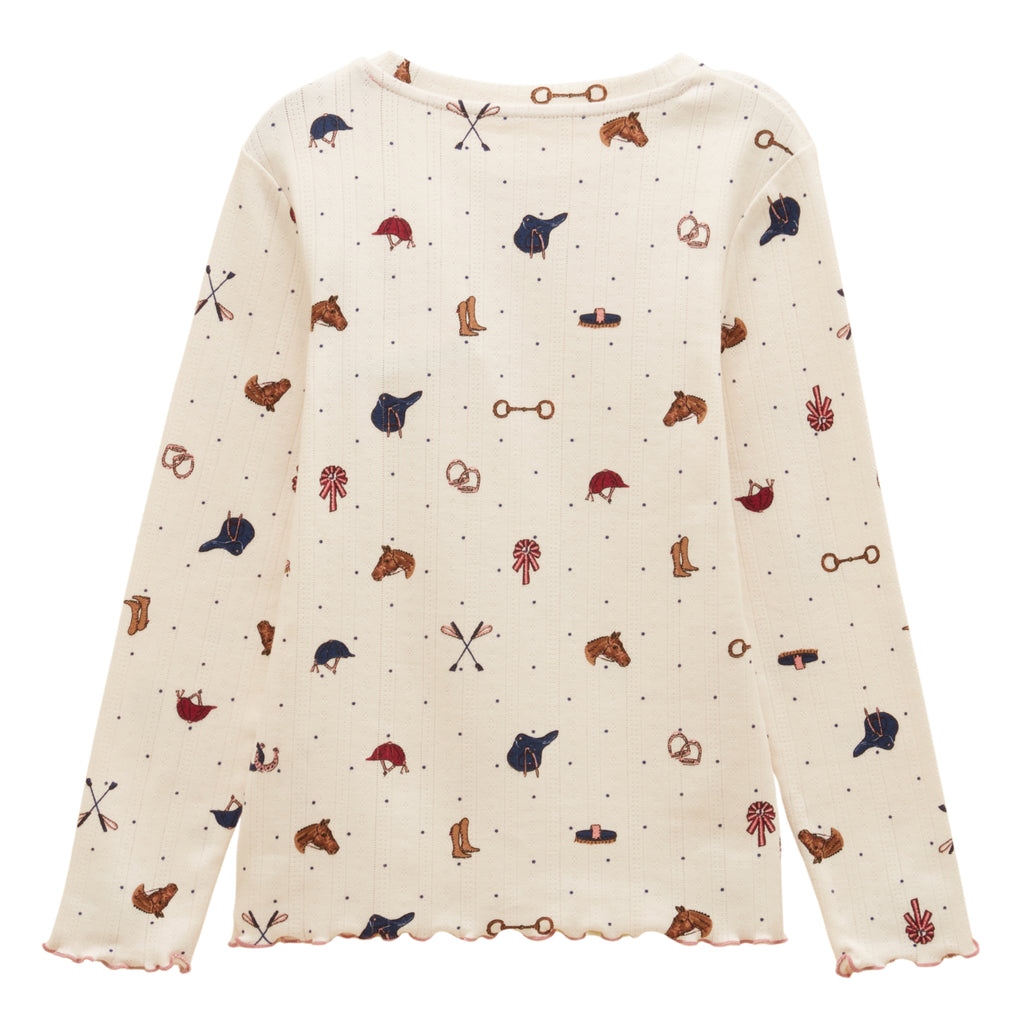 Joules Girls Odelia Pointelle Top - Cream Horse