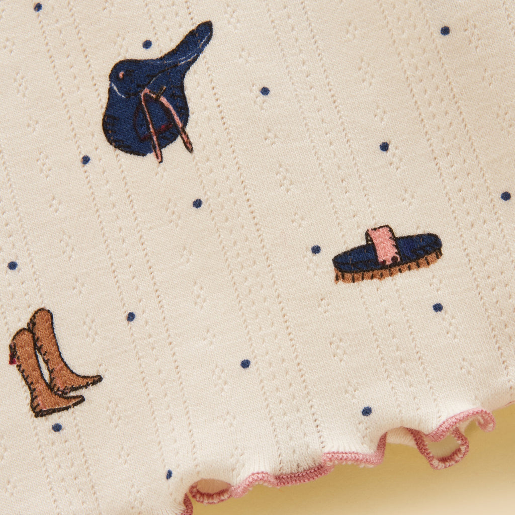 Joules Girls Odelia Pointelle Top - Cream Horse
