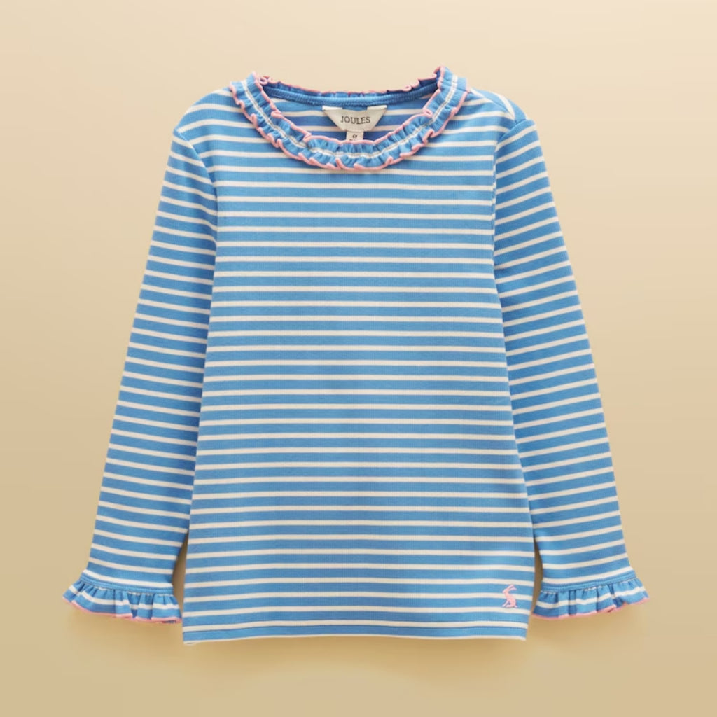Joules Girls Sophie Ribbed Top - Cream/Blue