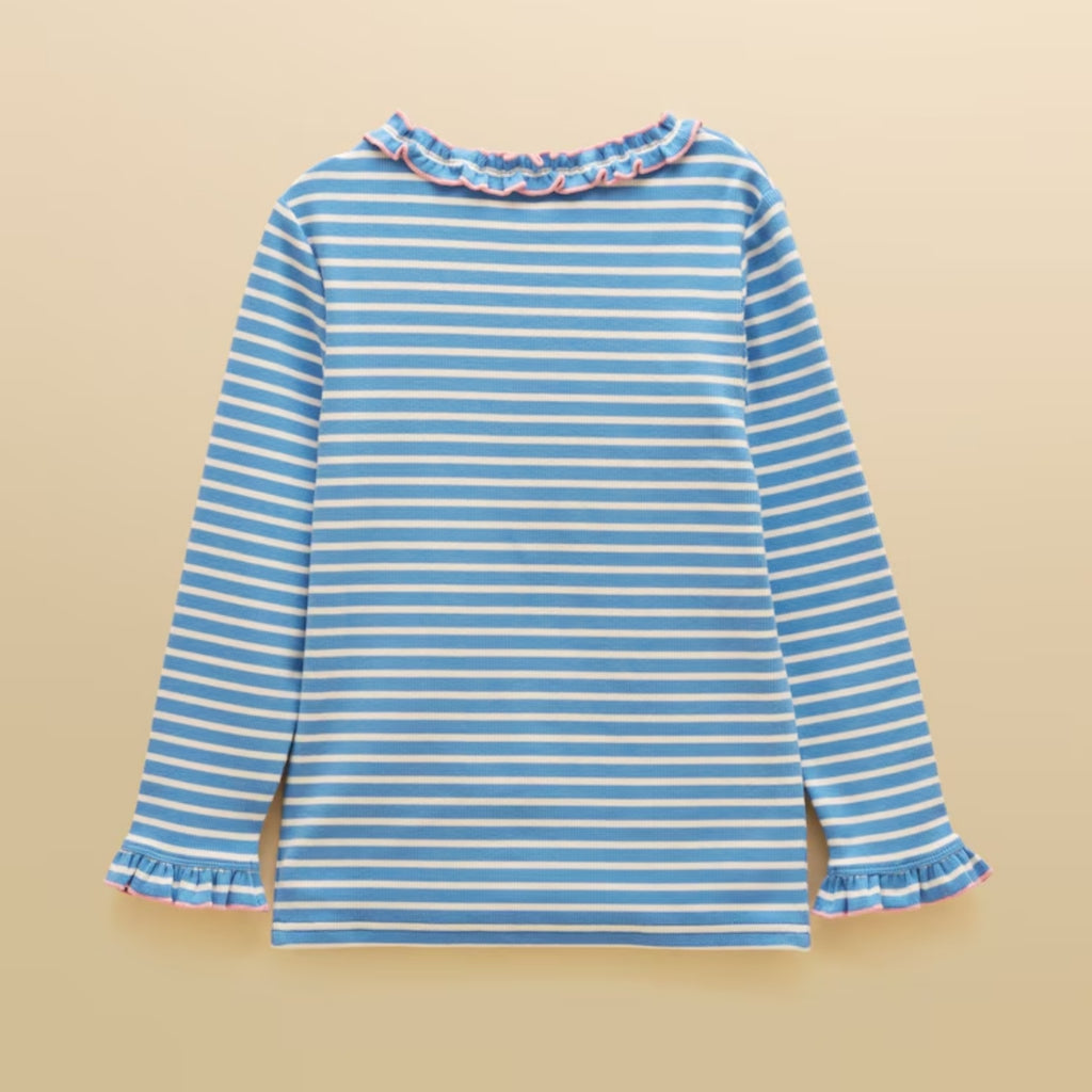 Joules Girls Sophie Ribbed Top - Cream/Blue
