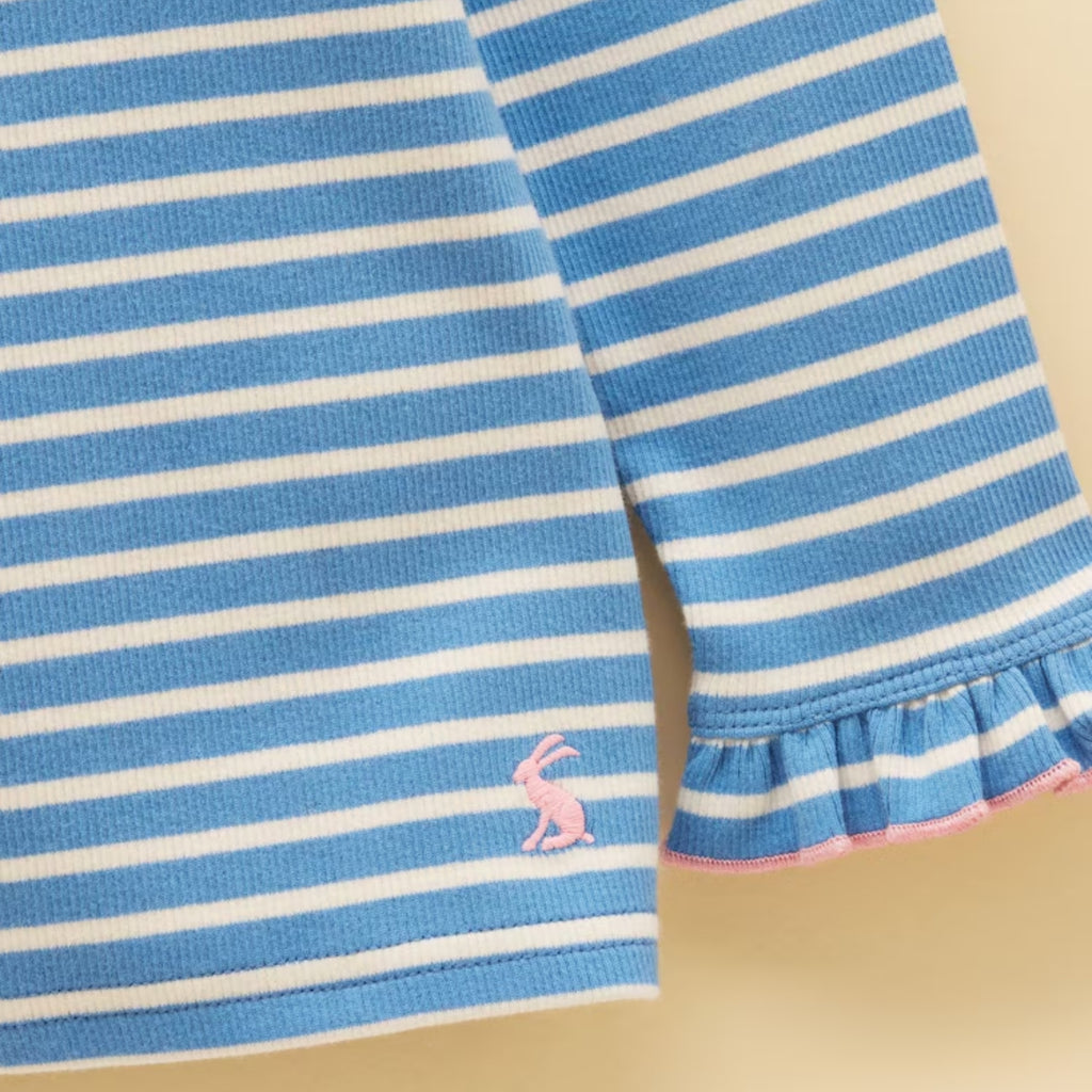 Joules Girls Sophie Ribbed Top - Cream/Blue
