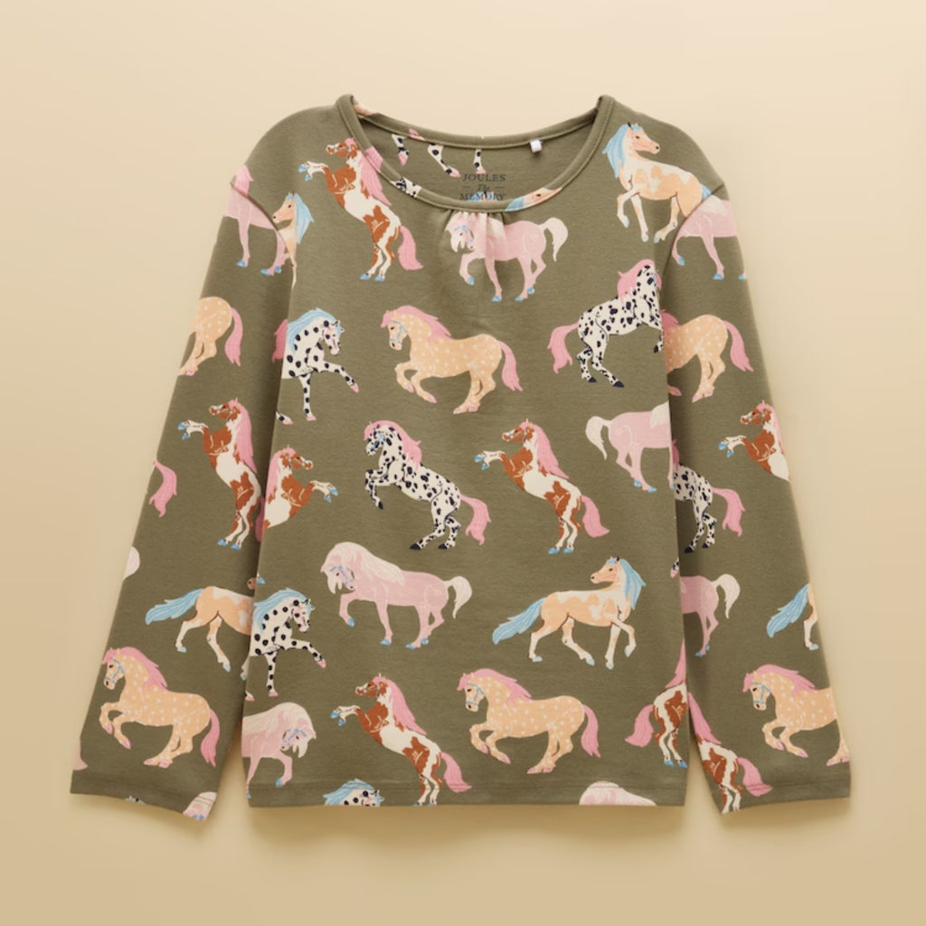 Joules Girls Kipwell Pyjamas - Khaki Horses
