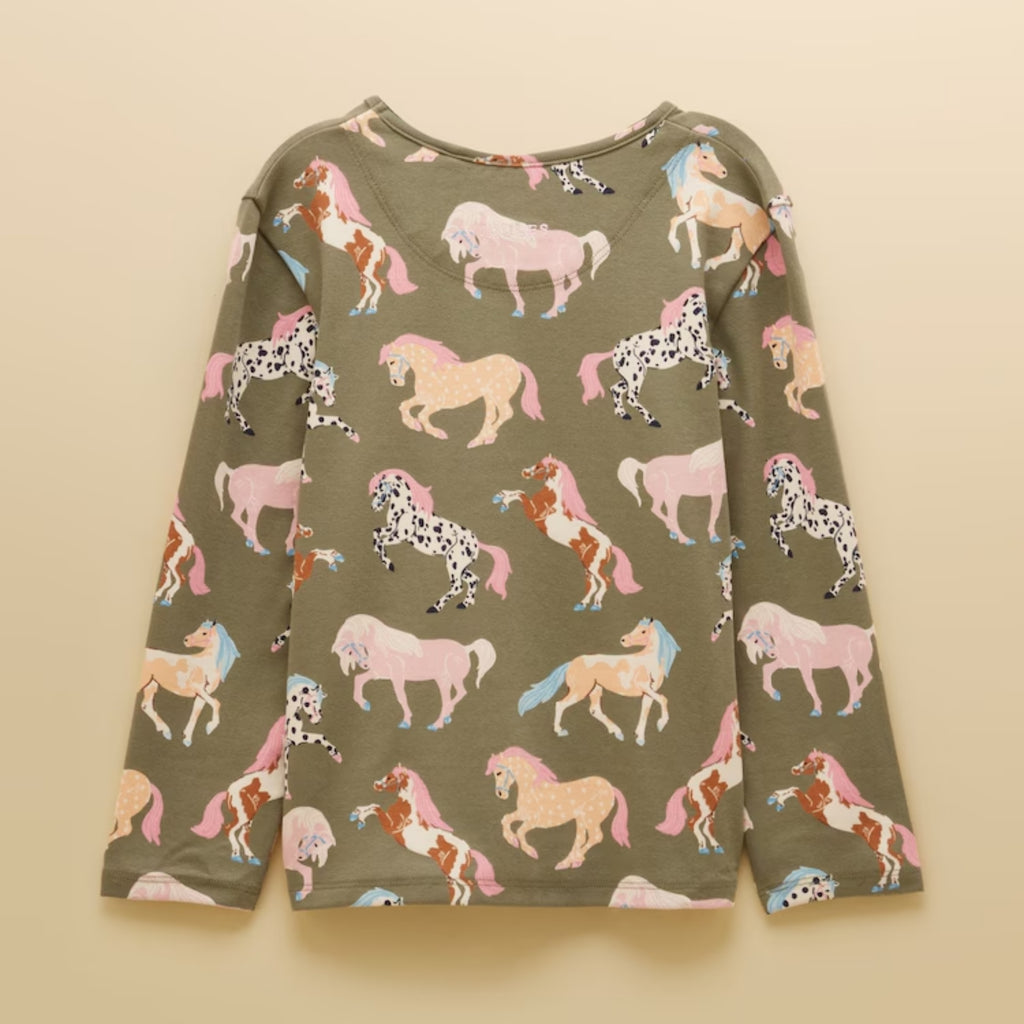 Joules Girls Kipwell Pyjamas - Khaki Horses