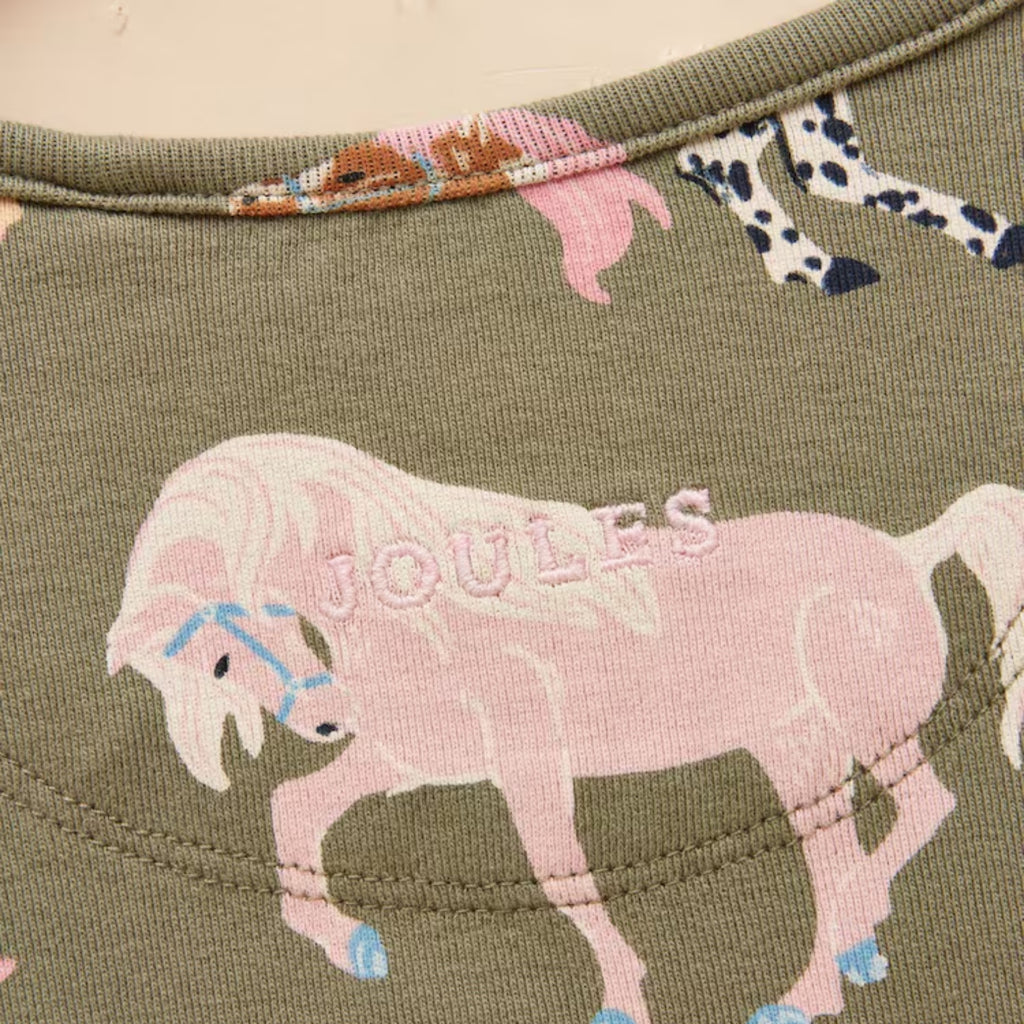 Joules Girls Kipwell Pyjamas - Khaki Horses