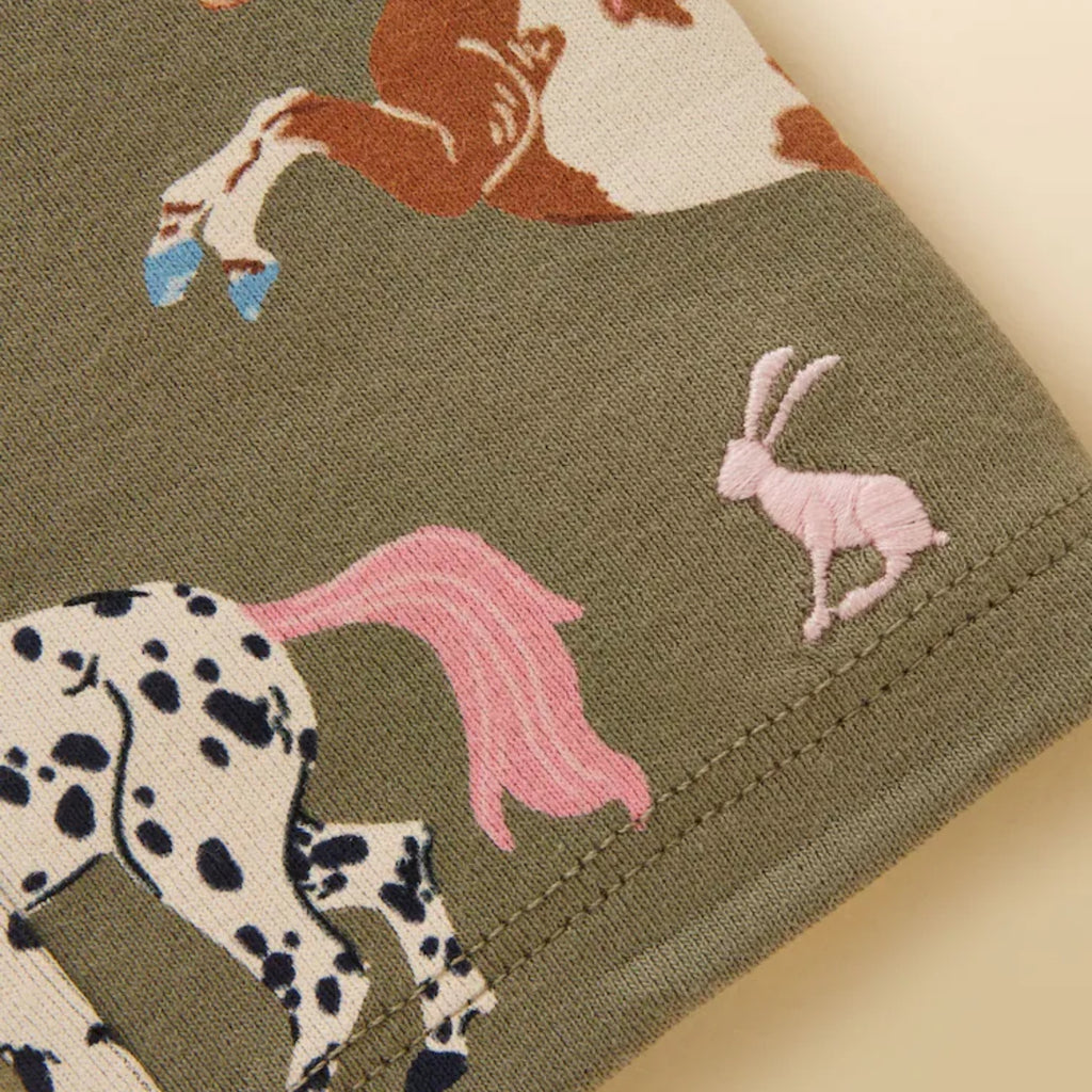 Joules Girls Kipwell Pyjamas - Khaki Horses