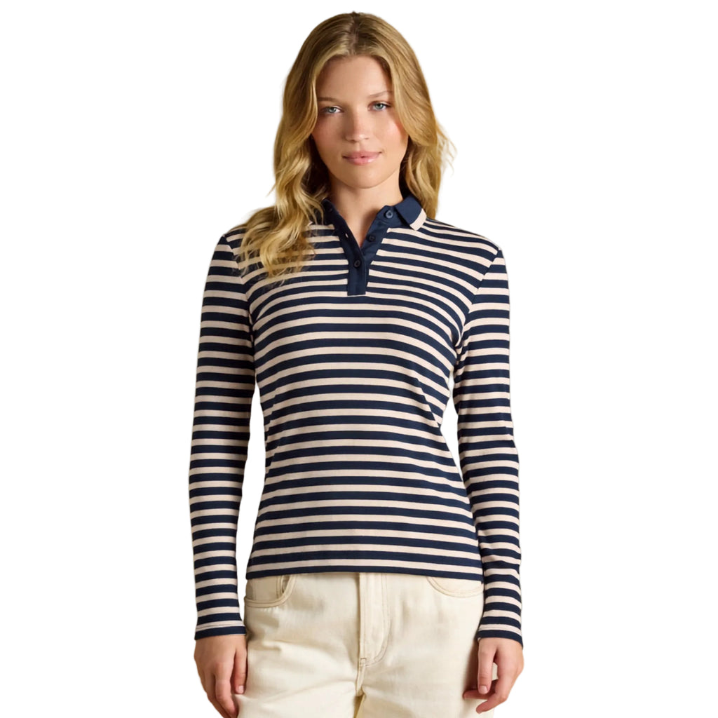 Joules Ladies Fairfield Polo Shirt - Navy/Oat Marl