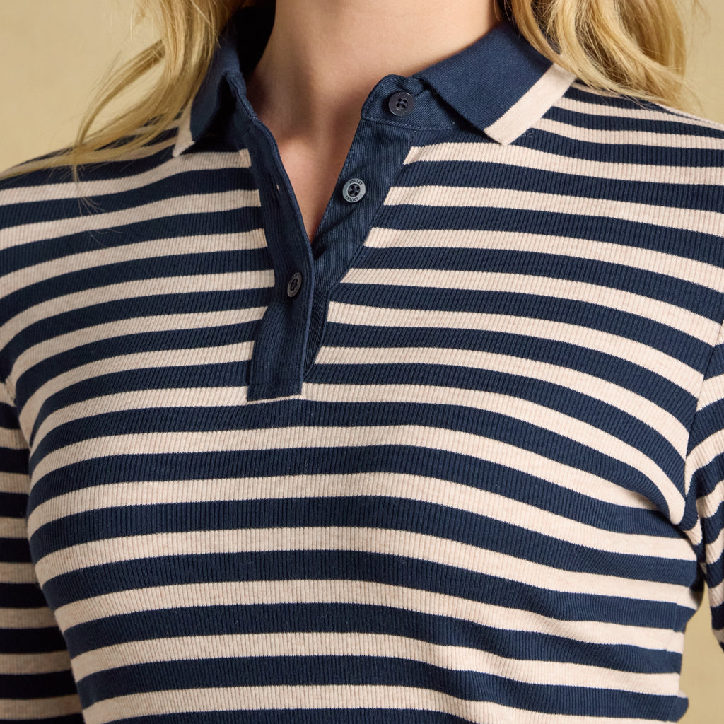 Joules Ladies Fairfield Polo Shirt - Navy/Oat Marl